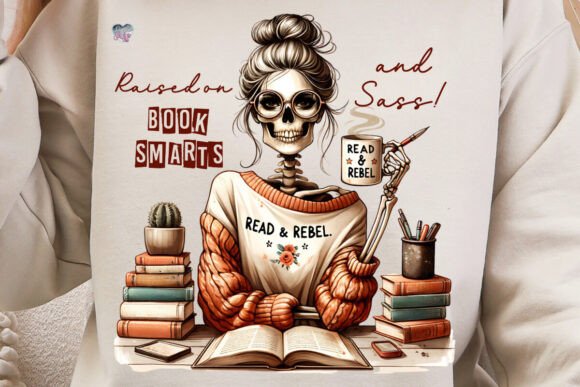 Book Smarts Sassy Skeleton PNG Bookish