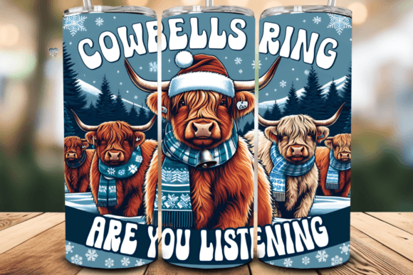 Christmas Highland Cow Tumbler Wrap PNG