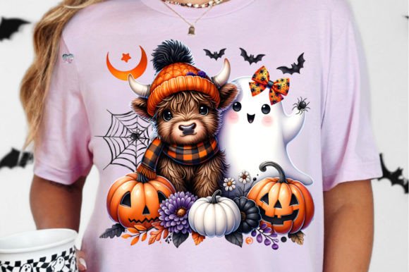 Highland Cow Ghost Spider PNG Halloween