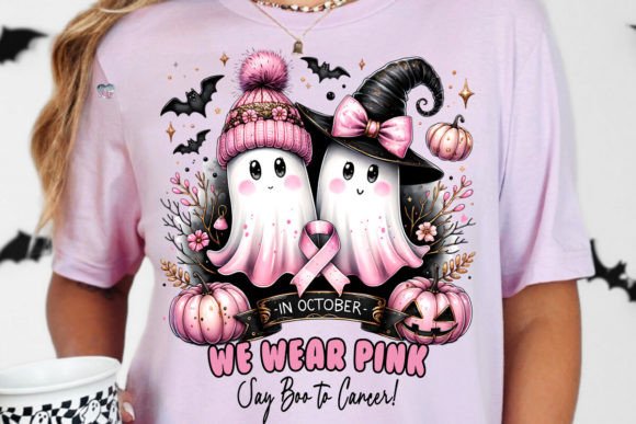 In October We Wear Pink Ghost PNG Cancer