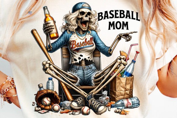 Overstimulated Baseball Mom PNG Skeleton: A Creative Asset for Print-on-Demand and Sublimation